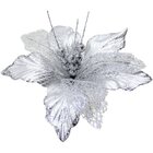 Kit 12 Flores Artificiais Decoração Natal Glitter Prata 30cm