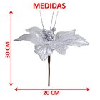 Kit 12 Flores Artificiais Decoração Natal Glitter Prata 30cm