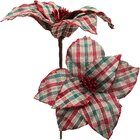 Kit 12 Flores Artificiais Xadrez Artesanal Gliter Natal 30cm