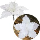 Kit 12 Flores Artificial Gliter Branco Enfeite Natalino 25cm