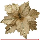 Kit 12 Flores Artificial Madeira Glitter Dourado Natal 25cm