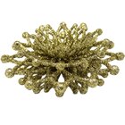 Kit 12 Flores Douradas Gliter Decoração Árvore De Natal 10cm