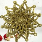 Kit 12 Flores Douradas Gliter Decoração Árvore De Natal 10cm