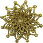 Kit 12 Flores Douradas Gliter Decoração Árvore De Natal 10cm