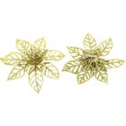 Kit 12 Flores Douradas Gliter Decoração Árvore De Natal 14cm