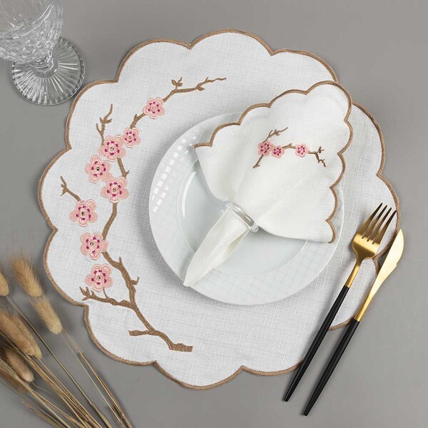 Kit 12 Jogos Americanos Guardanapos De Mesa Redondo Bordado C