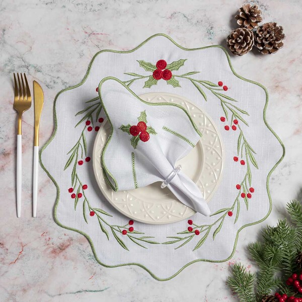 Kit 12 Jogos Americanos Natalino Guardanapos De Mesa Redondo