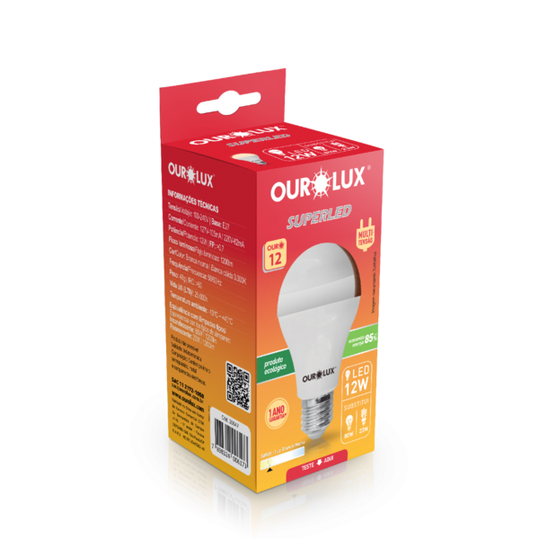 Kit 12 Lâmpada Led Bulbo 12w Branco Quente (3000k) - Ourolux