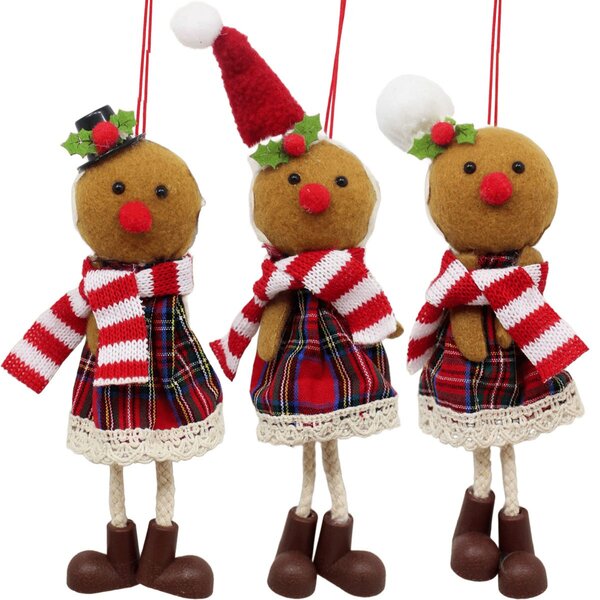 Kit 12 Pendentes Biscoito Xadrez Decoração Árvore Natal 17cm