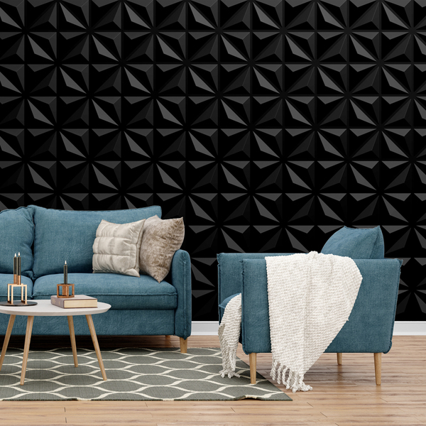 Kit 12 Placas 3d Pvc Preto Decoração Revestimento Premium De