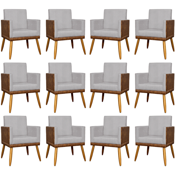 Kit 12 Poltronas Para Sala Lis Corino Peroba E Linho Bege Pé