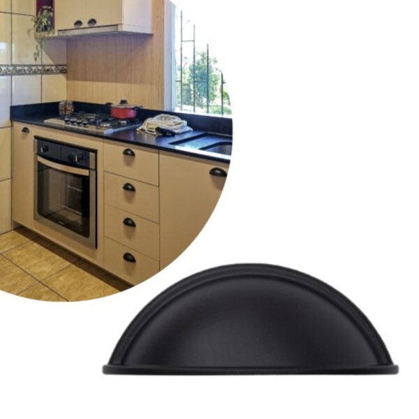 Kit 12 Puxadores Concha Puxador Para Gaveta - Preto Fosco