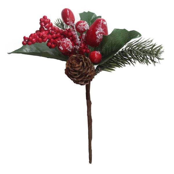Kit 12 Ramos Artificiais Natalino Nevado Com Frutas Vermelhas