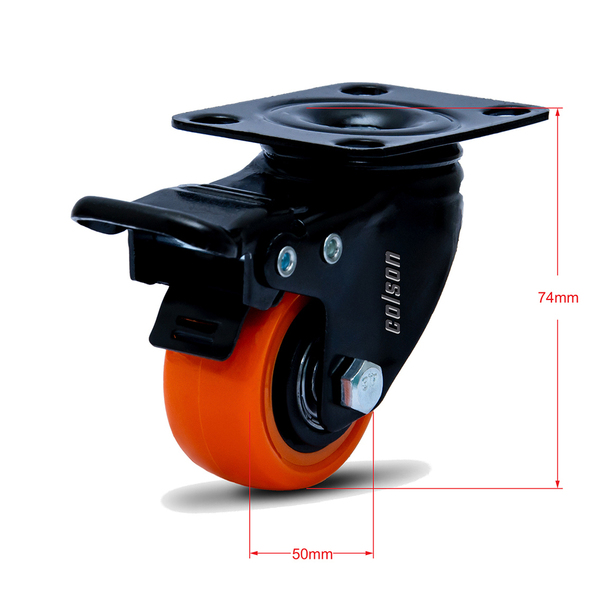 Kit 12 Rodízio Linha Black Placa 50mm Com Freio Laranja - Col