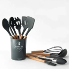 Kit 12 Utensílios Cozinha Silicone Colher Concha Fue Preto