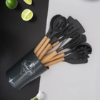 Kit 12 Utensílios Cozinha Silicone Colher Concha Fue Preto