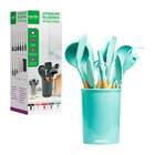 Kit 12 Utensílios De Cozinha Em Silicone E Cabo De Madeira -
