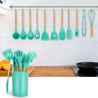 Kit 12 Utensílios De Cozinha Em Silicone E Cabo De Madeira -