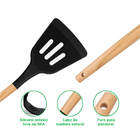 Kit 12 Utensílios De Cozinha Em Silicone E Cabo De Madeira -