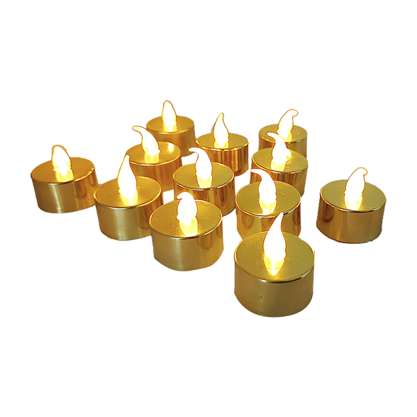 Kit 12 Velas Led Dourada Plástico Amarela