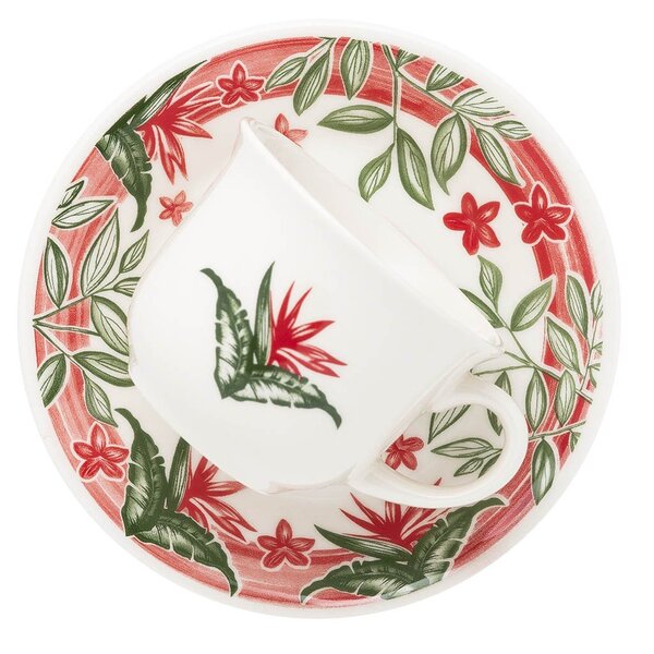 Kit 12 Xícaras Com Pires Biona Jardim Tropical Oxford® Cerâmi
