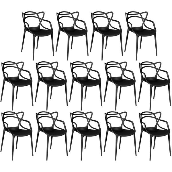 Kit 14 Cadeiras De Jantar Allegra Prática Empilhável - Preto