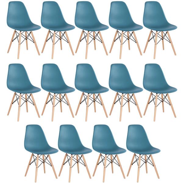Kit - 14 X Cadeiras Charles Eames Eiffel Dsw - Base De Madeir