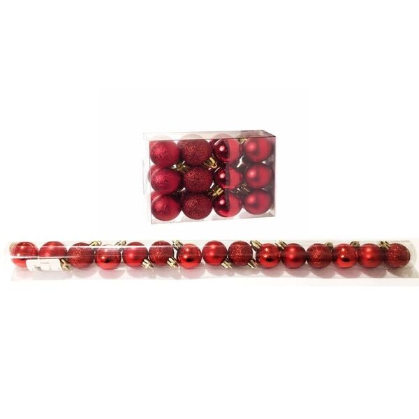Kit 15 Mini Bolas Natal Vermelha Glitter, Fosca, Lisa 3cm - M