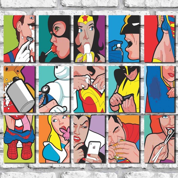 Kit 15 Placas Decorativas Heróis Pop Art