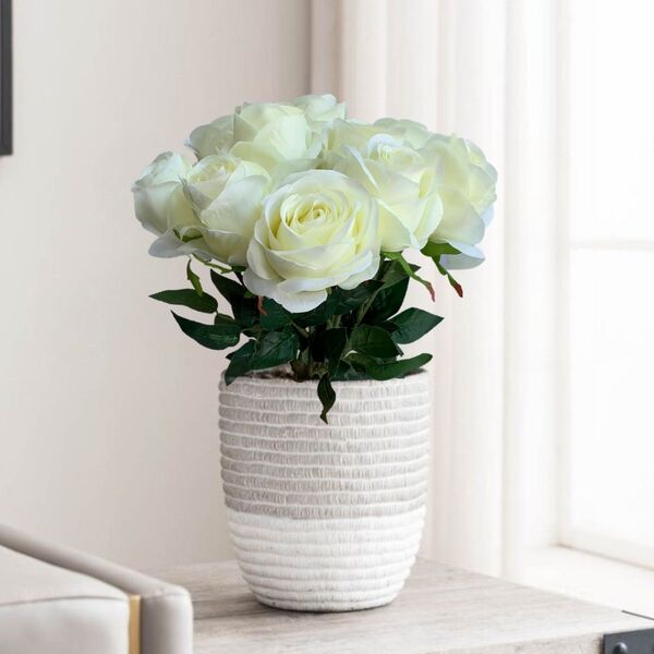 Kit 15 Rosas Decorativas Brancas -  Ideal Para Arranjos Flora