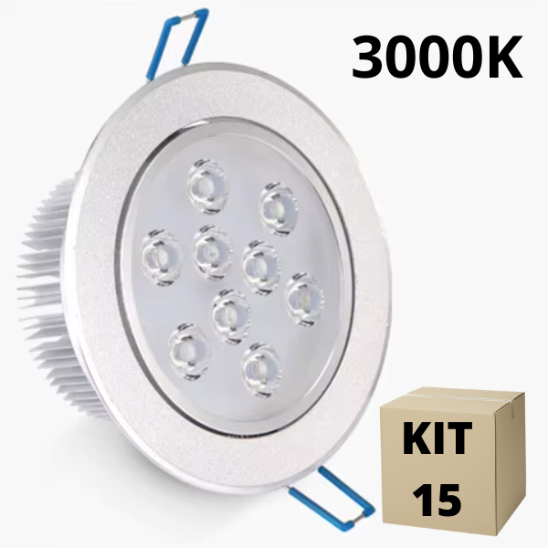 Kit 15 Spot De Led Embutir 15w Redondo 3000k Aço Escovado Md1