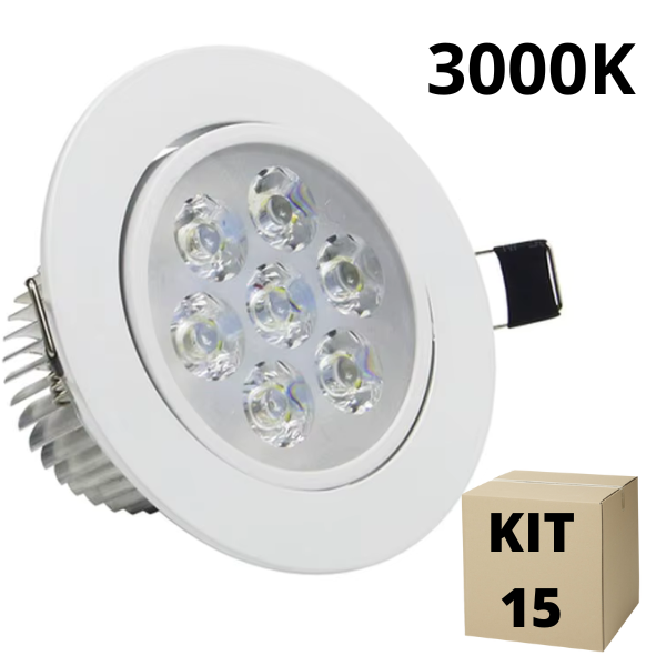 Kit 15 Spot De Led Embutir 15w Redondo 3000k Branco Md1014