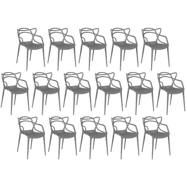 Kit 16 Cadeiras De Jantar Allegra Design Empilhável - Cinza E