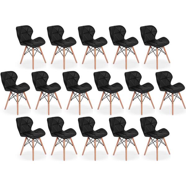 Kit 16 Cadeiras De Jantar Charles Eames Slim Wood Estofada -