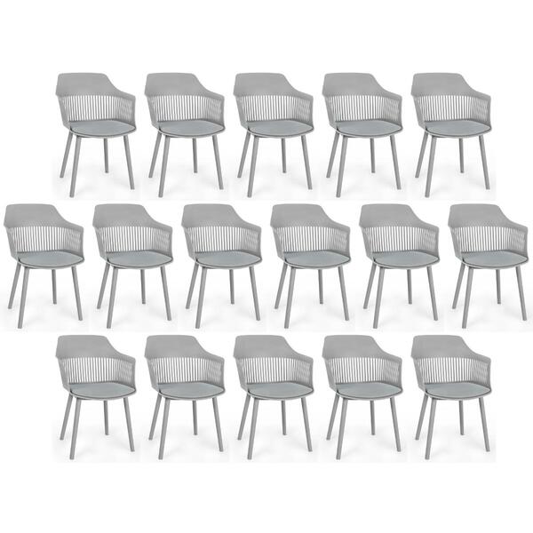 Kit 16 Cadeiras De Jantar Estofada Marcela - Cinza