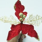 Kit 16 Flor Artificial Decoração Brilho Gliter Vermelho 15cm