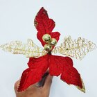 Kit 16 Flor Artificial Decoração Brilho Gliter Vermelho 15cm