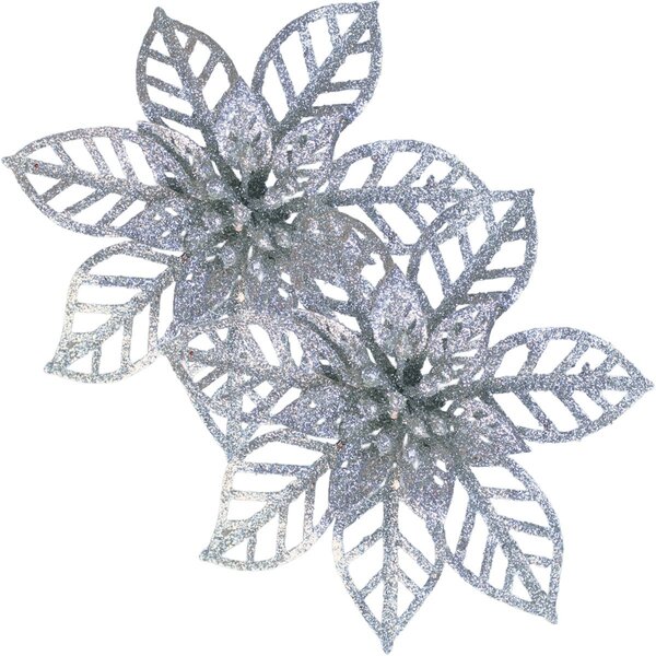 Kit 16 Flores Prata Gliter Decoração Árvore De Natal De 14cm