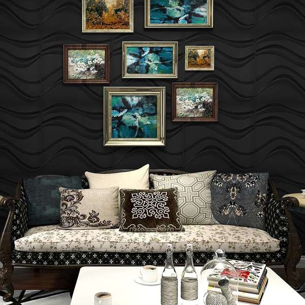 Kit 16 Placas 3d Pvc Preto Decoração Revestimento Premium De