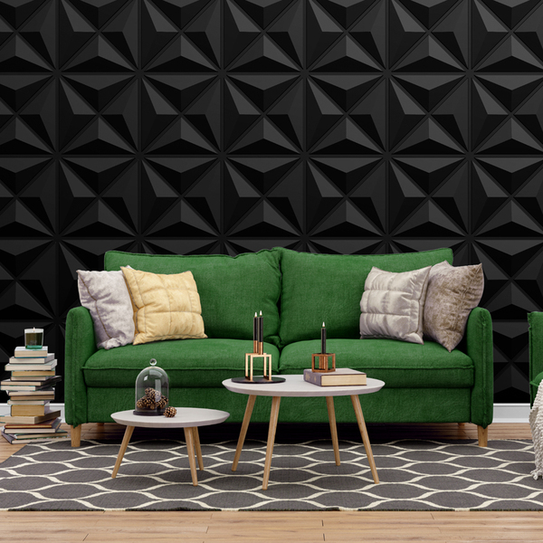 Kit 16 Placas 3d Pvc Preto Decoração Revestimento Premium De