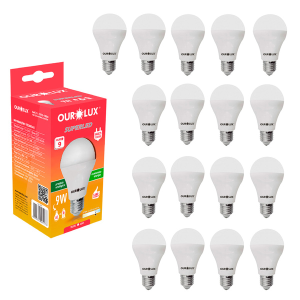 Kit 17 Lâmpada Led Bulbo 9w Branco Frio (6500k) - Ourolux
