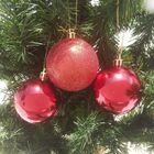 Kit 18 Bolas Natal Mista Glitter, Fosca, Lisa Vermelha 7cm -