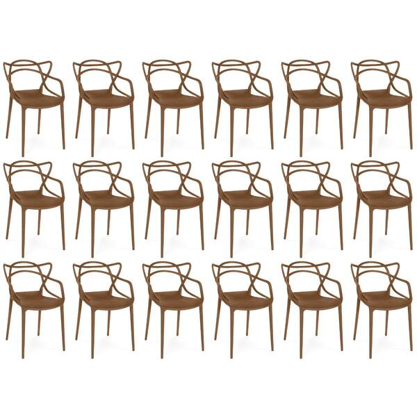 Kit 18 Cadeiras De Jantar Allegra Prática Empilhável - Marrom