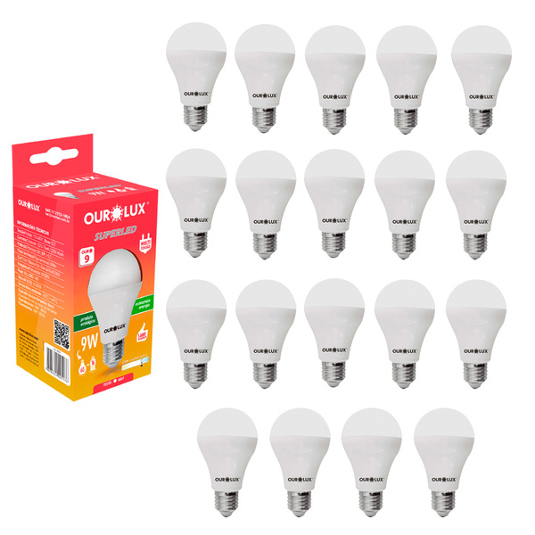 Kit 19 Lâmpada Led Bulbo 9w Branco Frio (6500k) - Ourolux