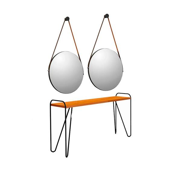 Kit 1 Aparador E 2 Espelhos Denver Preto Naturale