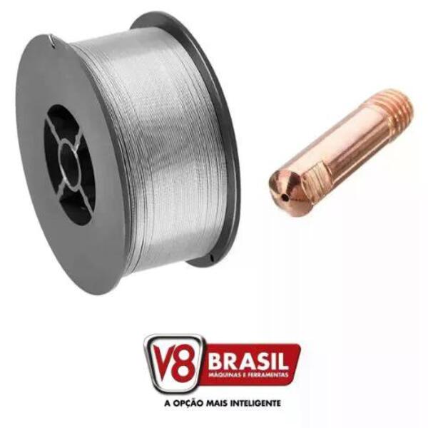 Kit - 1 Arame Mig Uso Sem Gás 0,8 Mm - 1kg - V8 Brasil + 1 Bi