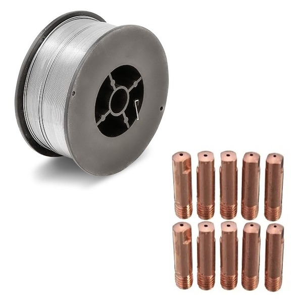 Kit - 1 Arame Mig Uso Sem Gás 0,8mm - 1kg + 10 Bico De Contat