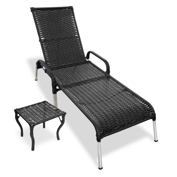 Kit 1 Cadeira Reclináveis Madrid Com Mesa De Centro Preta