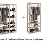Kit 1 Estante C/ Nichos + 1 Arara C/ Prateleira Em Madeira