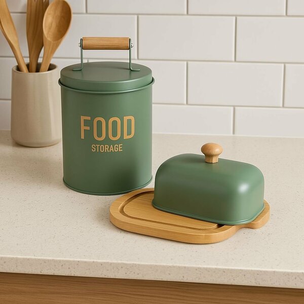 Kit 1 Lata De Metal Porta Mantimentos E Manteigueira Com Tamp